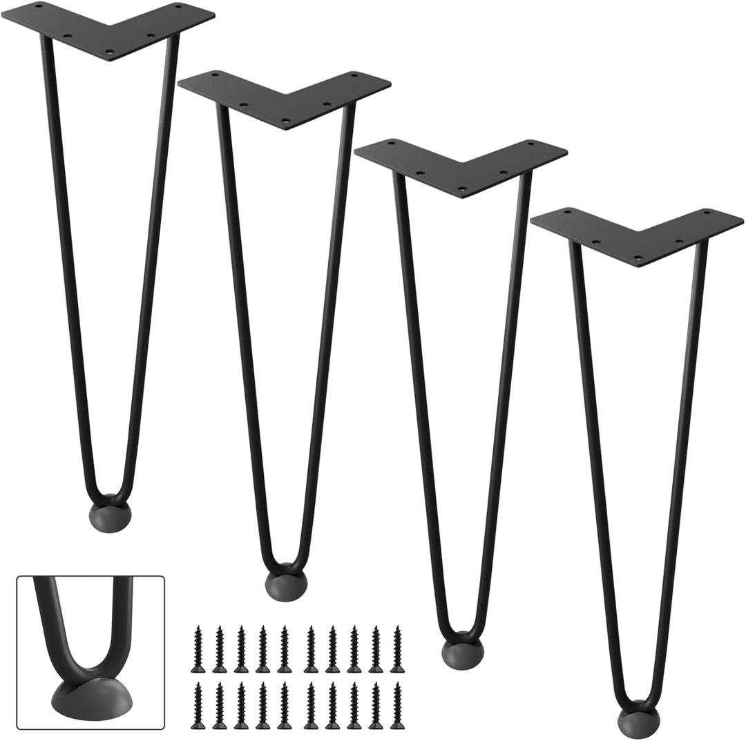 DonYoung Hairpin Legs 16", Coffee Table Legs Set of 4 Metal Furniture Legs, Mid Century Modern Style Table Legs for Nightstand Sofa Bench, Rubber Floor Protectors Included, Black