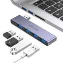 USB Hub for Laptop,MOGOOD USB Hub 3.0 USB Splitter Ultra-Slim Data Hub [Charging Not Supported] Multi USB Port Expander Type A Adapter Station for Laptop,Windows PC,Mac,Printer,Flash Drive,Mobile HDD (Grey-Left)