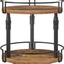 HOOBRO Lazy Susan Organizer Spice Rack, 2-Tier Height Adjustable Rotating Spice Organizer, for Kitchen Countertop and Cabinet, Rustic Brown BF05TL01