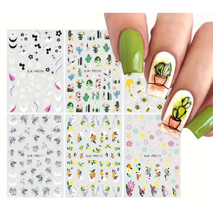 Summer Nail Art Stickers - Colorful Daisy, Bee, Cactus & Fruit Cartoon Designs, Self-Adhesive Glossy Plastic Decals for Women & s, Vibrant Nail Decorations, Nail Stickers for Nail Art, Casual Manicure, Playful Motifs, Singleuse Decals