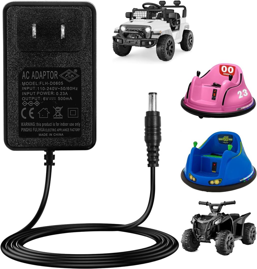 6V Charger for Ride On Toys, Bumper Cars & Electric Vehicles - Compatible with Flybar,Kidzone,Unicorn,Best Choice Products SUV,Huffy,Dynacraft,Kid Trax,Hello Kitty 6 Volt Charger for Kids Motorcycle