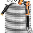 Omont Metal Garden Hose 100FT, Stainless Steel Water Hose with Nozzle, Flexible, Lightweight, Puncture Proof, Never Kink & Tangle, Heavy Duty Garden Hose for Yard and Outdoor