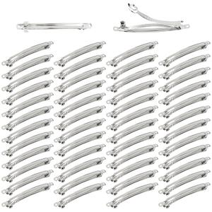 50 Pack 10cm/4 Inch Plain Blank Silver Metal DIY Craft French Barrettes Automatic Spring Snap Hair Clips Clasps Accessories for Women Girls Teens