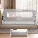 NBHOOHOO Bed Rail for Toddlers – 71" Swing Down Bed Guard with Double Crossbar Stability, GapFree AntiPinch Design for Queen & King Size Beds, Quick NoTool Install (Gray, 71in)