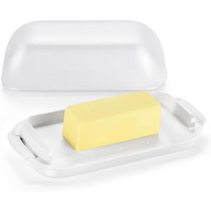 AONCO Butter Dish with Lid, Butter Container Holds for Countertop, Unbreakable Butter Keeper for Home Kitchen Decor, Perfect for East/West Coast Butter, BPA-free, Microwave/Dishwasher Safe (White)