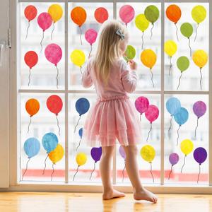 AnyDesign 9 Sheet Colorful Balloons Window Clings Stickers Watercolor Balloons Double-Sided Window Stickers Decorative Window Decals Reusable for Nursery School Classroom Home Glass Blackboard Decor