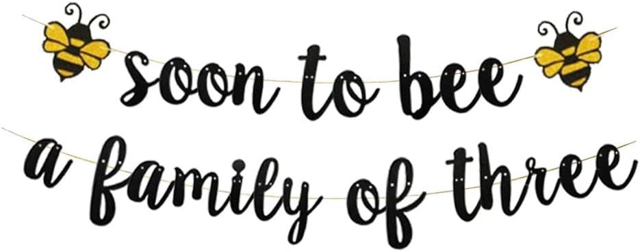 KUNGOON Soon To Bee a Family of three Banner, Welcome Baby Party Banner,Bumble Bee Theme Baby Shower
