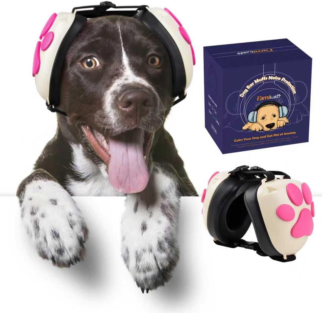 Upgraded Dog Ear Muffs for Noise Protection - 22dB NRR Noise Cancelling Headphones with Dog Paw Design, Calming Earmuffs for Thunder, Fireworks & Hunting (M, White-Pink)