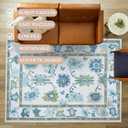 Fame Living Green Oushak Runner Rug, Modern Runners, Vintage, Turkish, Eclectic, Floral, Pastel, Washable, Long Runner Rugs for Hallway, Kitchen, Living Room, Bedroom, Kitchen, Bathroom, 2'5"x13'