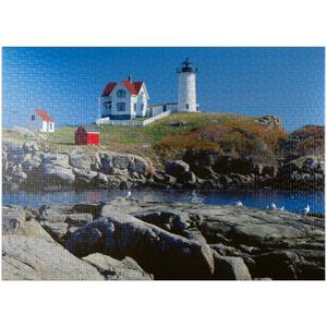 MyPuzzle Nubble Lighthouse At Cape Neddick, York Beach, Maine, USA - Premium 1000 Piece Jigsaw Puzzle for Adults