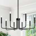 Lynnoland Black 8 Light Chandelier, Farmhouse Chandelier for Dining Room Lighting Fixtures Hanging, Vintage Candle Pendant Light Fixtures Chandelier for Bedroom, Foyer and Living Room