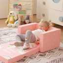 ALIMORDEN 2-in-1 Flip Out Comfy Toddler Couch, Lovely Kids Chair Convertible Sofa to Lounger for Story/Nap Time, Pink Unicorn