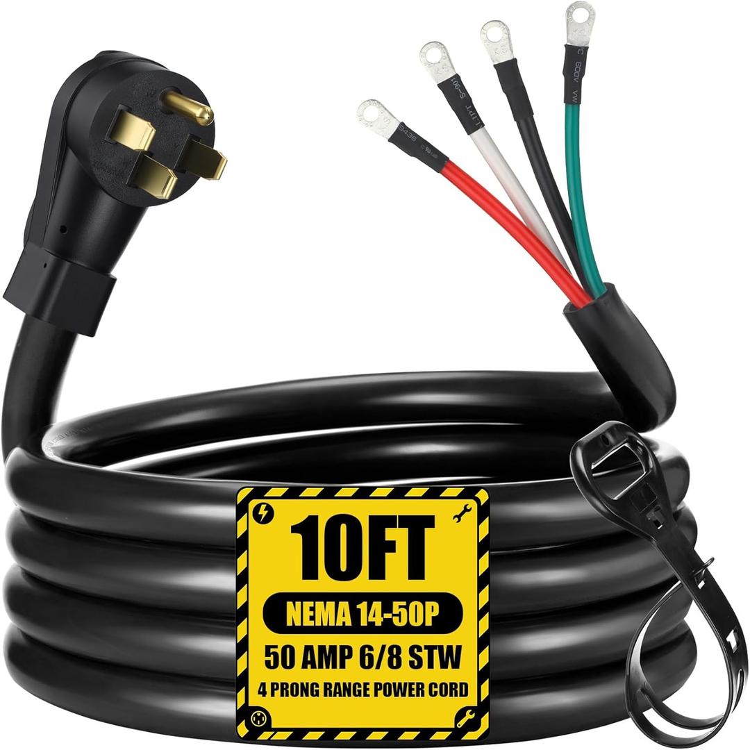 Kanayu 10 FT 6/8 AWG 50 Amp 4 Prong Replacement Range Power Cord Compatible with NEMA 14-50p to 4-Wire, Compatible with EV Plug/J1772 Connector, 6/2+8/2 AWG STW, Etl Listed