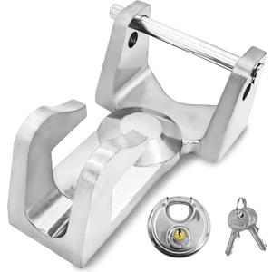 Gooseneck Trailer Lock with Keyed Padlock Heavy Duty 2-5/16" Gooseneck Hitch Trailer Lock Fit for Heavy Trailers, Livestock Haulers and RVs Silver