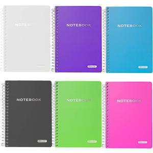 BAZIC PRODUCTS Spiral Notebook, Composition Book, 5" x 7" Poly Cover Spiral Notebook, College Ruled 100 Sheet Notebook for School, Office, & Home Use, Assorted Color, 6-Pack