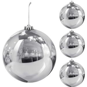 Hiboom 4 Pcs Christmas Ball Ornaments Plastic 6 Inch Christmas Tree Decoration Balls Large Xmas Decorative Hanging Ornament for Home Outdoor Outside Holiday Lawn Yard Party Supplies(Silver)