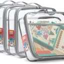 4 Pack Clear PVC Zippered Toy Storage Bags for Toy, Kids Toy, Building Blocks, Puzzle, Clay, Board Game Storage Organizer Travel Waterproof Toy Organzie With Name Tag Pocket (Gray, Large)