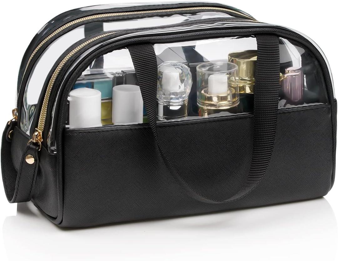 Ethereal Clear Makeup Bag, Large Opening TSA Approved Toiletry Bag Portable Cosmetic Bag for Women Tote Bag Waterproof Travel Makeup Bag Organizer (Black)