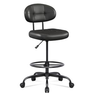 Misolant Drafting Chair Without Arms, Tall Office Chair with Footrest Ring for Standing Desk, Small Faux Leather Executive Office Chair with Adjustable Height for Bar Lab Counter Height Desk, Black Misolant Drafting Chair Without Arms, Tall Office Chair with Footrest Ring for Standing Desk, Small Faux Leather Executive Office Chair with Adjustable Height for Bar Lab Counter Height Desk, Black