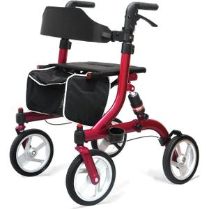 Winlove Rollator Walkers for Seniors-Folding Rollator Walker with Seat and 10-inch All Terrain Wheels-Medical Rollator Walker Aluminium Frame with Suspension Spring and Thick Seat-Lightweight, Red