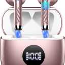 Wireless Earbuds, Bluetooth 5.4 Headphones HiFi Stereo, in Ear Earphones with 4 ENC Noise Cancelling Mics, 40H Playback Ear Buds with Mini Case, IP7 Waterproof Headset with LED Display for Android iOS (Rose Gold)