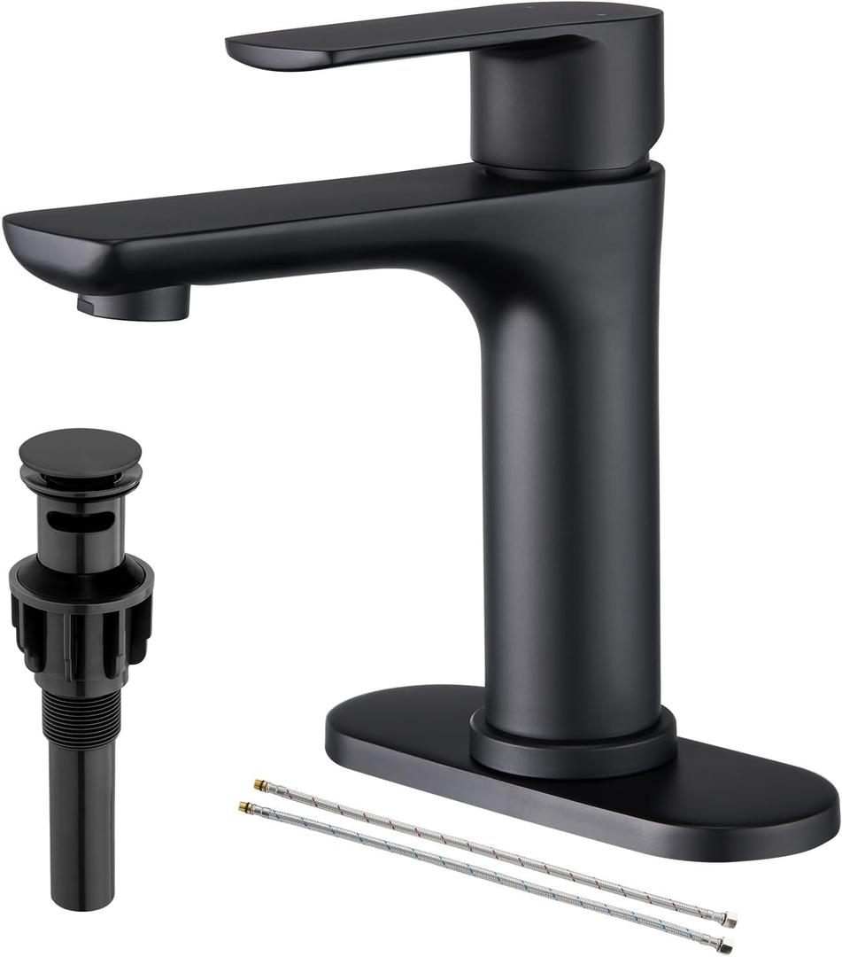 Faustina Black Bathroom Faucet - Single Hole & Three Holes Vessel Sink & Basin Faucets with Pop Up Drain