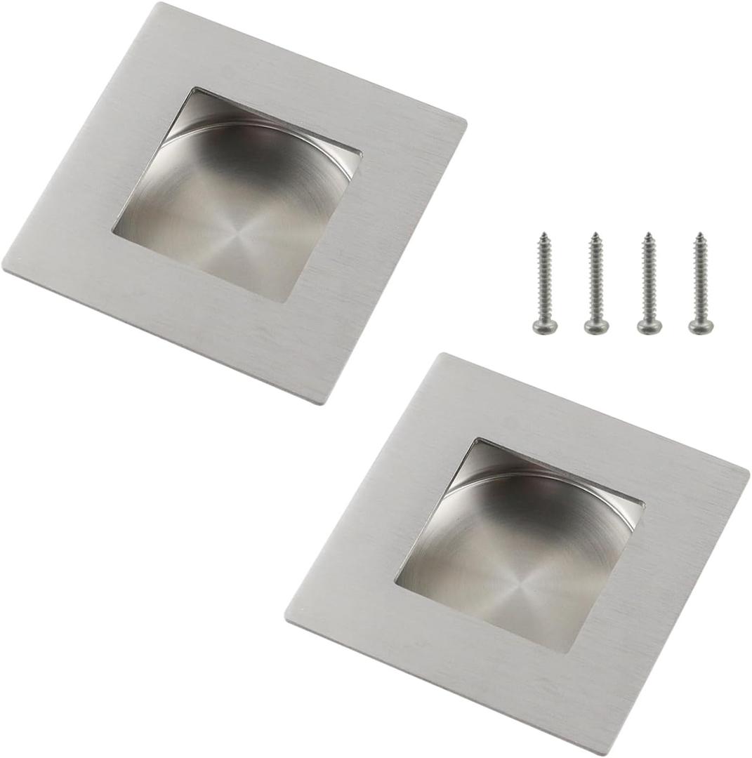 2 Pack Recessed Door Handles Polished Handles Square Sliding Door Pull, Size: 2.8X2.8inch