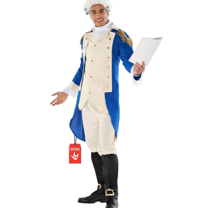 Morph George Washington Costume Adult With Wig, Founding Father Costume, Colonial Costumes Men, Halloween Costumes For Men, XL