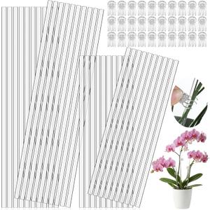 50 Pcs Acrylic Plant Stakes, 11 & 16 Inch Acrylic Plant Stakes with 60 Clips Clear Plants Support Stakes Kit Reusable Garden Orchid Stake for Indoor and Outdoor Potted Plants Vegetables Flowers