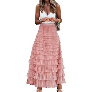 Womens Long Maxi Tulle Skirt A Line Ruffle Mesh High Waisted Tiered Layered Skirts Petticoat M