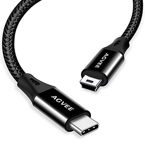 AGVEE 1ft USB-C to Mini USB Cable, Braided Durable Mini-B 5-Pin to Type-C Data Charging Charger OTG Cord for Hero 3+, PS3 Controller, Canon Nikon Camera, GPS, Blue Yeti, Black