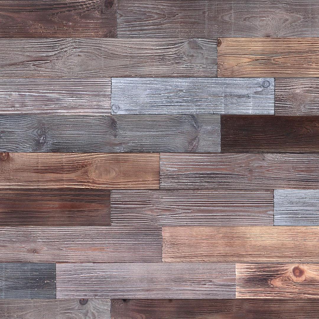 Peel & Stick Real Wood Planks, Rustic Reclaimed Barn Wood Paneling, Brown Gray Combinations, 10.5 sq. ft