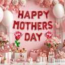 4 x Red Happy Mothers Day Balloons 16 Inch Mothers Day Balloons Red Rose Balloons for Mother's Days Party Decorations