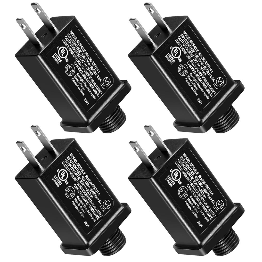 Feekoon 4 Pack Class 2 LED Power Supply 29V 6W Transformer, Waterproof IP44 US Plug Adapter, Seasonal Use LED Driver, Low Voltage for Christmas Tree Lighting, Holiday String Light Indoor