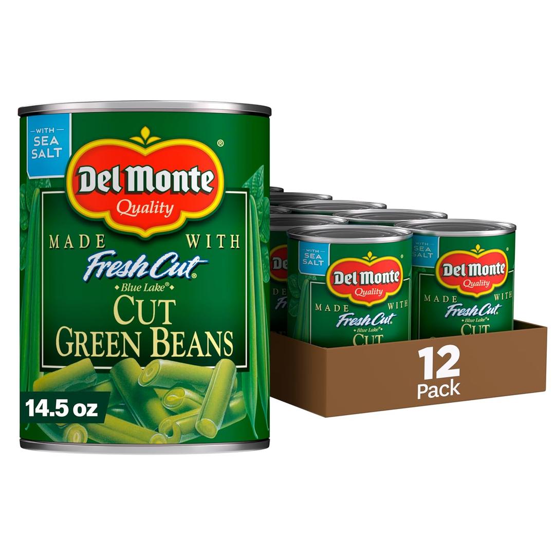 Del Monte Fresh Blue Lake Cut Green Beans Canned Vegetables, Sweet, 14.5 Oz, Pack of 12,  BBD 01/28/2028