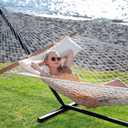 SUNCREAT Double Outdoor Hammock with Stand Included, Portable Cotton Rope 2 Person Hammock for Outdoor, Patio, Garden, Backyard, Beige