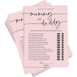 GardenCity 50 Mommy or Daddy? Baby Shower Game Cards, Fun Baby Shower Games for Girl, Gender Neutral - Pink