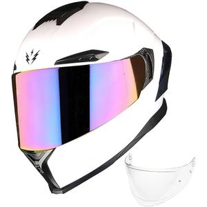 1Storm Motorcycle Full Face Helmet DOT Adults Street Bike Dual Visor Sun Inner Shield with One Extra Clear Shield: Glossy White (White, L)