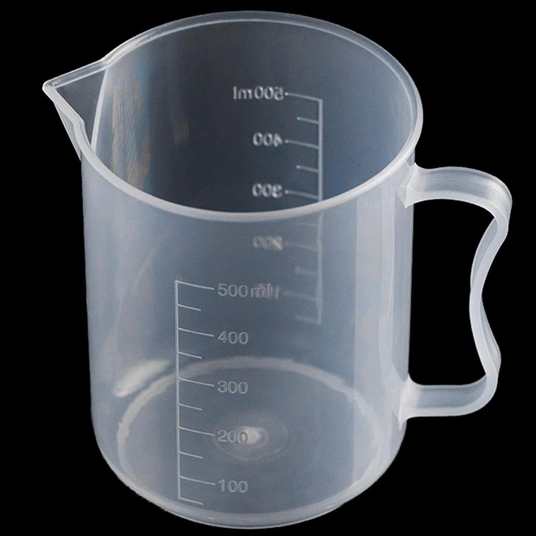 Cup 500ml Clear PP Plastic Graduated Beaker Liquid Measure Mug Container with Handle for Bakery, Milk Tea, Lab