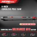 HEINPRO Cordless Pole Saw 8-Inch Compatible with Milwaukee M18 Battery, Electric Pole Saws for Tree Trimming Battery Powered, Extension Up to 14.2-Feet Pole Chainsaw (Battery not Included)