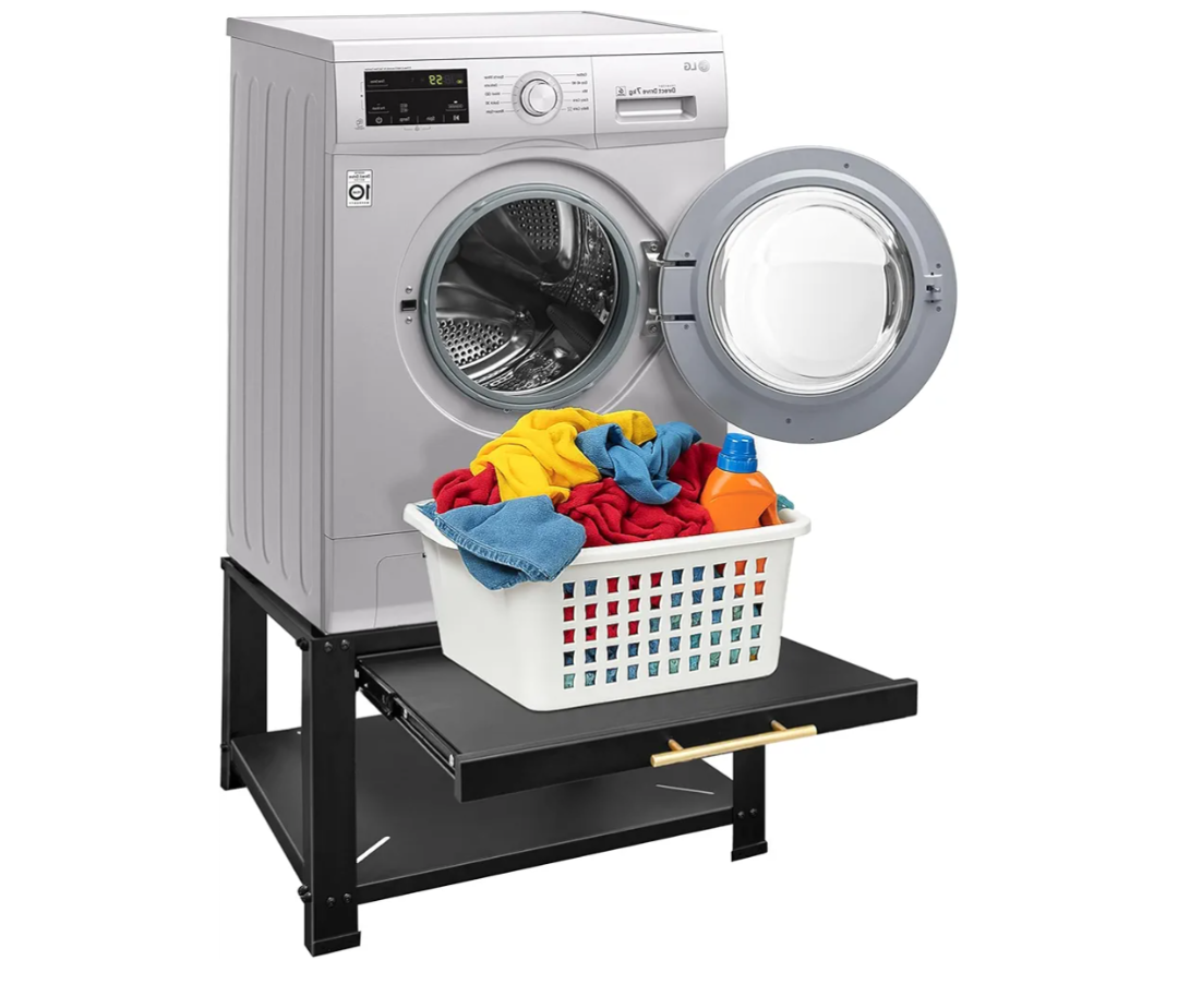 Royxen Washer and Dryer Pedestals with Drawer,29" W x 29" D x 19.5" H Metal Heavy Duty Laundry Pedestal, Universal Washing Machine Stand for Basket Shelf, 850lbs Capacity,Black