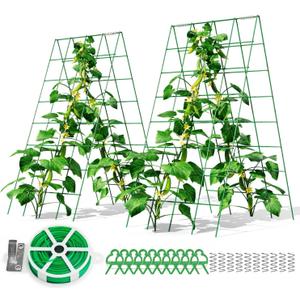 Cucumber Trellis for Raised Bed, 2 Pack 48"x34" 5MM Metal Trellis for Climbing Plants Outdoor, Foldable Tomato Trellis for Pea,Grape,Bean
