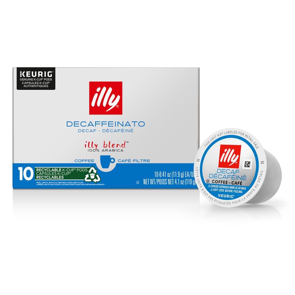 Illy Coffee K Cups - Pods For Keurig Machines  Classico Decaf Roast  Notes of Caramel - Mild, Flavorful & Balanced Flavor - No Preservatives  10 Count