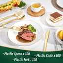 WDF300 Pieces Gold Plastic Silverware - Heavy Duty Disposable Cutlery Set Plastic Gold Silverware Set Includes 100 Forks, 100 Spoons, 100 Knives for Party Baby Shower Wedding Spring