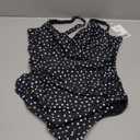 B2prity Women's Underwire One Piece Swimsuit Tummy Control Ruched Bathing Suit Criss Cross V Neck Swimwear (Black Polka Dot) L
