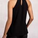 Women's Pleated Halter Neck Sleeveless Blouse Elegant Going Out Textured Tops (Black, L)