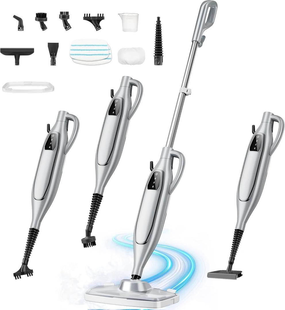 Steam Mop, 11-in-1 Powerful Handheld Steam Cleaner with 11.8 OZ Removable Tank, Detachable Steam Mops for Floor Cleaning with 23FT Power Cord (Sliver)