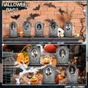 6 Pcs Halloween Graveyard Tombstones Centerpieces with 6 Pcs Scary 3D Changing Face Moving Picture Frame, Rip Gravestone Wooden Table Decoration Halloween Party Home Accessories (Marble)
