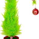 2Ft Christmas Tree Decorations, Mini Tabletop Christmas Tree with Red Thread Balls Lime Green Christmas Decorations for Centerpiece Tabletop Home Office Decor