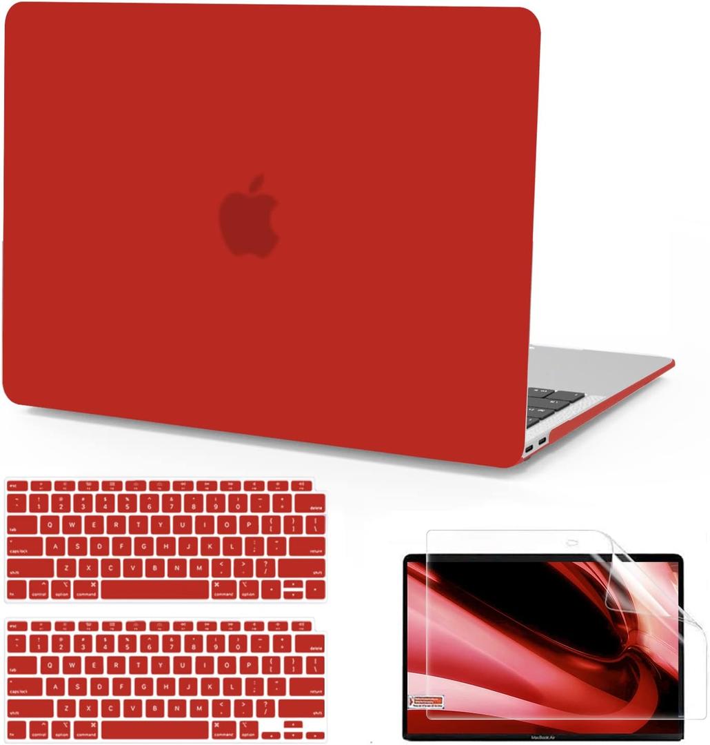 B BELK Compatible with MacBook Air 13 inch Case 2022 2021 2020 2019 2018 A2337 M1 A2179 A1932 Touch ID, Matte Plastic Hard Shell+Keyboard Cover+Screen Protector for MacBook Air 13.3 inch Case, Red